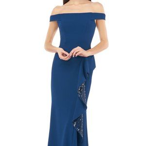 Sequin Ruffled Off the Shoulder Gown NWT
